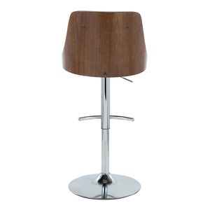 Gianna Mid Century Modern Adjustable <b>Barstool</b> with <b>Swivel</b> Chrome Metal and Walnut Wood Light Grey Faux Leather Rounded Seat - Product Image 5