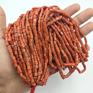 Natural Italian Red Coral Smooth Tube Shape <b>Beads</b>, Handmade loose Gemstone 18"Inch <b>Beads</b>, Factory <b>Direct</b> Small Size <b>Beads</b> - Product Image 1