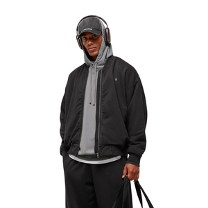 เสื้อแจ็คเก็ตแทร็คผ้าเจอร์ซีย์สีดำสำหรับผู้ชาย ทรงโอเวอร์ไซส์ ซิปเต็มตัว สไตล์ลำลอง ชุดกีฬา ชุดสตรีทแวร์ ชุดออกกำลังกาย ชุดแอคทีฟแวร์ - Product Image 5