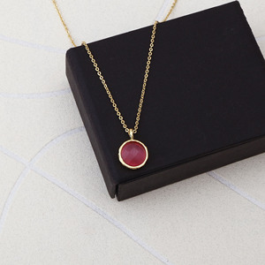 Collier superposé bohème plaqué or inaltérable avec pendentif délicat en pierre œil-de-chat rose ronde et breloque câble, cadeau pour elle R - Product Image 2
