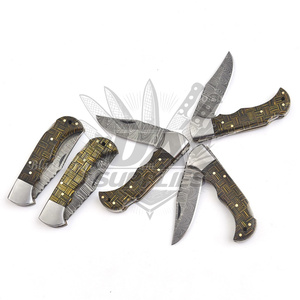 UA Supplies Hand Forged Damascus Steel Hunting Clip Point Folding <b>Knife</b> 0.5mm Mosaic Wood <b>Handle</b> Lockback Pocket EDC Industrial - Product Image 3