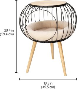 Cama Moderna para Gatos Kitty con Mesa Lateral de Madera, Mueble Elevado para Gatos de Interior con Cojín Sherpa Extraíble, Elegante Cama para Gatos - Product Image 3