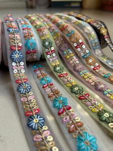 Embroidered Lace Trim Floral Design Sheer Polyester Metallic Cotton <b>Wedding</b> Special Occasion Apparel Decorative <b>Ribbon</b> - Product Image 2