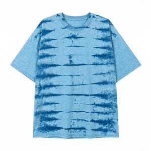 Custom Logo Front <b>Neck</b> Knitted Silk Screen Printed <b>Tie</b>-Dye Striped Eco-Friendly Regular Fit Regular Sleeve Men's Casual T-Shirt - Product Image 3