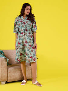 Vestido Midi Formal para Mujer Talla Grande, Cuello en V, Estampado Floral, Cintura Natural, Georgette, Impresión Digital - Product Image 3