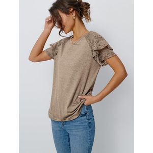 2025 2025 femmes mignon t-shirts Blouse basique t-shirt à manches courtes haut d'été dentelle habillé décontracté affaires body - Product Image 2