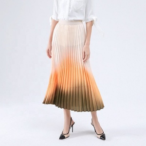 Gradient of Color Women's Formal Satin Breathable <b>Skirts</b> Spring and Summer New <b>Pleated</b> Natural Waist Thin A-line <b>Skirt</b> - Product Image 4