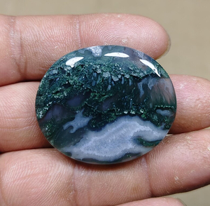 Ágata Musgosa Natural Ovalada Pulida, Gema Verde Blanca Cabujón, Piedra Suelta para Decoración de Joyería - Product Image 4