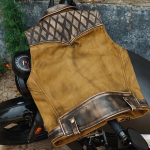 Blouson de moto vintage en toile cirée et cuir véritable, coupe-vent, imperméable, style urbain - Product Image 2