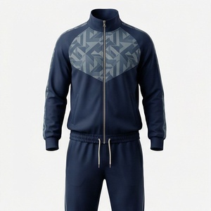 Men's Geometric Print Tracksuit Full Zip Stand Collar Sportswear Autumn Breathable Polyester <b>Track</b> Jacket And Pants Set - Product Image 1