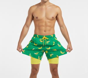 กางเกงชายหาดแบบซับลิเมชั่นสั่งทำพิเศษ 2 in 1 กางเกงว่ายน้ำผู้ชายพร้อมกางเกงเลกกิ้งซับในแบบรัดรูป แฟชั่นทันสมัย แห้งเร็ว - Product Image 4