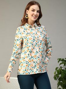 Chemise boutonnée à manches longues et col imprimé abstrait pour femme - Product Image 2