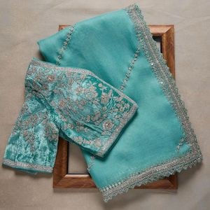 Fancy Multi-Work <b>Saree</b> with Beautiful Sequence & Zari Wrap Enhanced Indian Traditional Fashion - Product Image 6