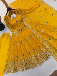 Costume Anarkali brodé jaune avec dupatta pour mariage et occasions spéciales, style traditionnel indien pakistanais pour femmes - Product Image 4