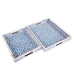Plateaux de service et de rangement rectangulaires modernes en bois naturel avec incrustations de résine et de nacre pour mariages, Ramadan, Aïd et autres occasions festives - Product Image 2