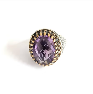 Bold Large Amethyst Stone <b>Ring</b> Sterling <b>Silver</b> Vintage Style <b>Statement</b> <b>Ring</b> Handmade Designer Jewelry - Product Image 2