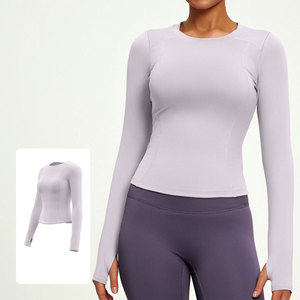 New Luxury Solid Color Crew Neck Compression Shirt Women Yoga Sports Wear <b>Brushed</b> Tight Four-Way Stretch Eco-Friendly Quick Dry - Product Image 5