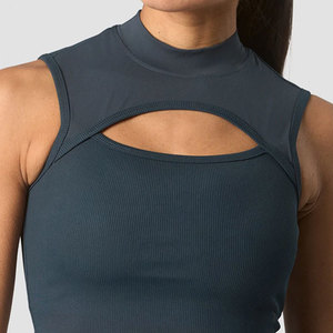 Top Corto de Punto Personalizado para Mujer, Material Acanalado, Cuello Redondo, Ajuste Ceñido, Alta Calidad, Precio Bajo al por Mayor, Chaleco Deportivo para Gimnasio - Product Image 4