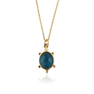 Colgante de apatita y jade con piedra ovalada de corte a cuadros, chapado en oro de 18k, amuleto de la suerte de tortuga, collar de moda, joyería. - Product Image 1