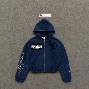 Sweat-shirt décontracté bleu marine à fermeture éclair, manches régulières, coupe oversize, design streetwear, logo imprimé sur le devant, en molleton bouclette, coton urbain brodé - Product Image 5
