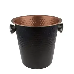 Cubo de hielo de acero inoxidable con asas de asta de ciervo, diseño redondo vintage, resistente al óxido, enfriador para fiestas. - Product Image 3