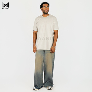 T-shirt Homme Gris Clair Haute Qualité, Grammage Lourd, Col Côtelé Épais, Personnalisable avec Logo, Coton Vierge Streetwear, OEM - Product Image 1