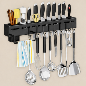 Heavy Duty Wall Mounted Knife Holder With Utensil <b>Hooks</b> For Knives Spoons Spatulas Kitchen Organizer - Product Image 1