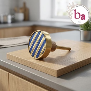 Ba Round Brass Cabinet <b>Knobs</b> and Handles with Blue Woven Pattern Durable Eco-Friendly Modern Furniture for Wardrobe Home Office - Product Image 6