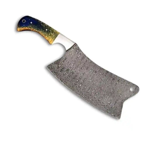 Couteau de chef multifonctionnel Burraq OEM/ODM en acier Damas fait main, motif goutte de pluie, avec étui en cuir - Product Image 1