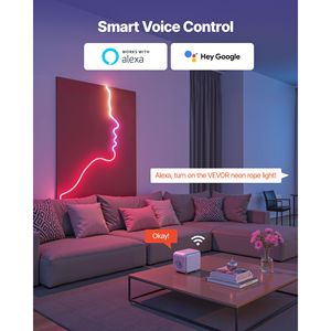 ไฟนีออน LED RGB IC แบบยืดหยุ่น ยาว 16.4 ฟุต พร้อมแอป/รีโมทคอนโทรล ใช้งานร่วมกับ Alexa และ Google Assistant ปรับแต่งความกว้างของแผงวงจรได้ - Product Image 4