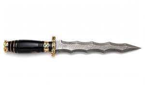 Cuchillo decorativo hecho a mano DIY OEM con hoja recta de acero de Damasco, mango de cuerno de búfalo negro, guardacuchillo de latón, 4mm de grosor - Product Image 3