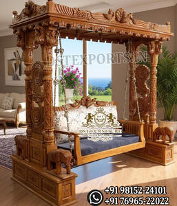 Balançoire en teck au design classique pour salon, balançoire ethnique indienne en bois sculpté à la main Onjhal/Jhula, décoration intérieure, USA - Product Image 6