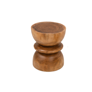 Tabouret sculptural en teck de qualité supérieure ARTERRA, table d'appoint ronde moderne, table d'appoint de luxe pour villa - Product Image 1
