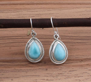 Boucles d'oreilles pendantes en pierre de larimar naturelle, argent sterling 925, bijoux faits à la main, luxe, pour mariage, anniversaire, fête, cadeau - Product Image 2