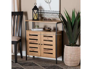 Mueble de Almacenamiento Industrial de Madera de Mango con Estructura Metálica, Aparador Rústico de Doble Puerta, Consola Moderna para Sala de Estar, Almacén o Entrada - Product Image 2