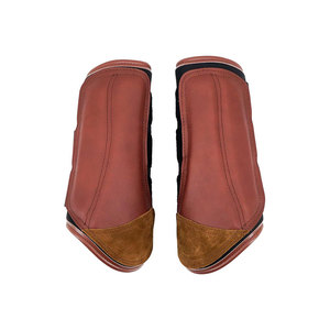 Premium Leather Horse <b>Brushing</b> Boots Red Brown <b>Suede</b> Toe Protection - Product Image 1