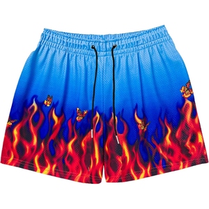 กางเกงขาสั้นตาข่ายผู้ชายลายเปลวไฟ แห้งเร็ว สำหรับออกกำลังกาย ฟิตเนส เวิร์คเอาท์ วิ่ง ชายหาด เอวยางยืด - Product Image 1