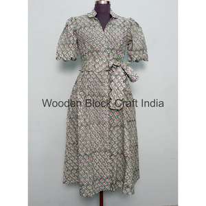 Vestido Midi Elegante de Manga Corta con Estampado Floral para Mujer, Estilo Casual Vintage, 100% Algodón, Cintura Natural con Cinturón, Transpirable y Lavable - Product Image 3