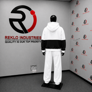 Men's <b>White</b> Black Color Blocking Hooded Tracksuit Full Zipper Casual <b>Sweatshirt</b> And Pants Set Breathable 100% Cotton Autumn Wear - Product Image 4