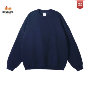 DYNAMEL Unisex <b>Navy</b> Blue Crew Neck <b>Sweatshirt</b> Oversized Solid Pullover Casual Long Sleeve Top - Product Image 1
