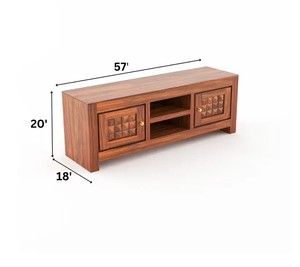 Soporte de TV Arquitectónico de Madera Maciza de Varios Niveles, Directo de Fábrica |    Mueble para TV Moderno con Puertas Talladas a Mano y Estantes Abiertos - Product Image 3