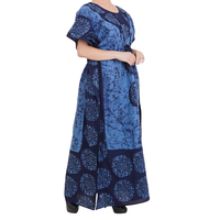 Gaun Maxi Kaftan Katun Premium Ukuran Bebas Wanita Panjang 54 Inci Pakaian Tidur Bernapas Tali Serut Pewarna Batik Cepat Kering Musim Panas