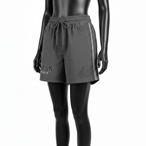 กางเกงว่ายน้ำผู้หญิง 120 GSM แห้งเร็ว ผลิตจากโพลีเอสเตอร์ผสมสแปนเด็กซ์ สีเทา ด้านข้างตัดด้วยเลเซอร์ ประดับคริสตัล โลโก้แบบรีดร้อน - Product Image 4