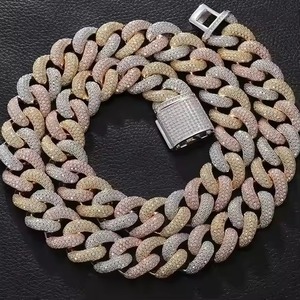 Collier chaîne cubaine multicolore lourde en or blanc rhodié personnalisé 14/18/20/22/24 mm avec diamants pour femme et homme – Cadeau - Product Image 4