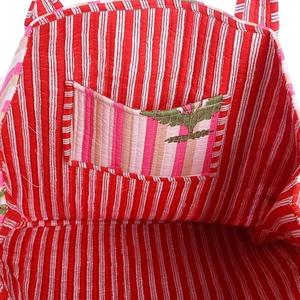 Sac fourre-tout bohème en coton CRAFT HACKLE avec doublure en coton, broderie de coquelicot rouge, motif rayé, ouverture supérieure, toutes saisons, pour le shopping - Product Image 4
