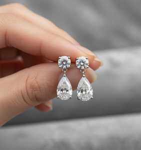 Pear Cut Bezel Setting Moissanite Drop <b>Earrings</b> 925 Sterling <b>Silver</b> 14K Gold Plated Dainty Bridal <b>Dangle</b> Wedding Party Jewelry - Product Image 5