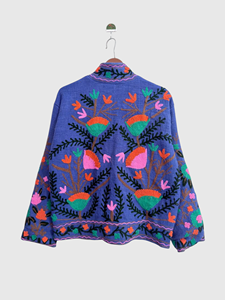 Veste matelassée à col mandarin brodée à la main de style floral, manches longues, grande taille, vêtements de printemps pour femmes, style bohème en velours - Product Image 4