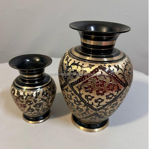 Handmade Brass Floral Engraved Indian Metal Vase Set Elegant Home Decor Accent with Black Gold Finish Unique Gift for Homeowners - Product Image 5