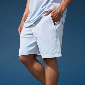 Conjunto de Sudadera con Capucha y Pantalones Cortos para Hombre, Estilo Urbano, Lavado Ácido, 100% Algodón Felpa, Dos Piezas - Product Image 3
