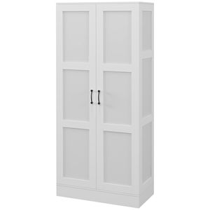 Armadio Dispensa Moderno Alto 180 cm Bianco con Ripiani Mobili e Ante a Chiusura Ammortizzata per Casa, Bar e Soggiorno - Product Image 1